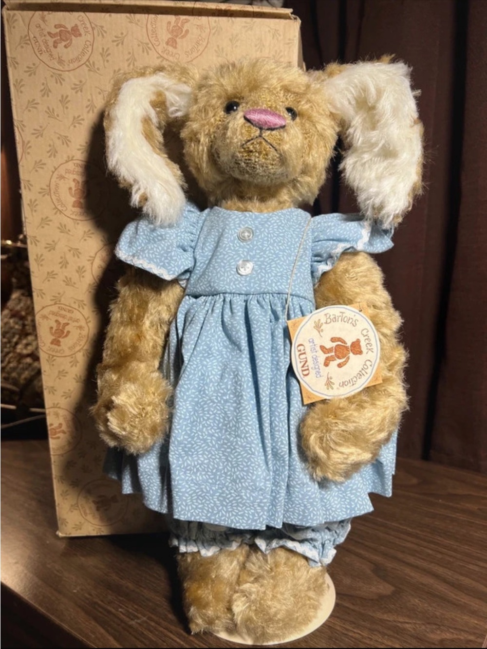 GUND Plush Bunny in Light Blue Dress with Cream Fur